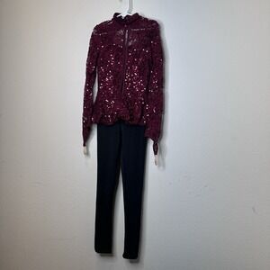 Weissman Tap Dance Costume Burgundy Sparkles Size IC EUC